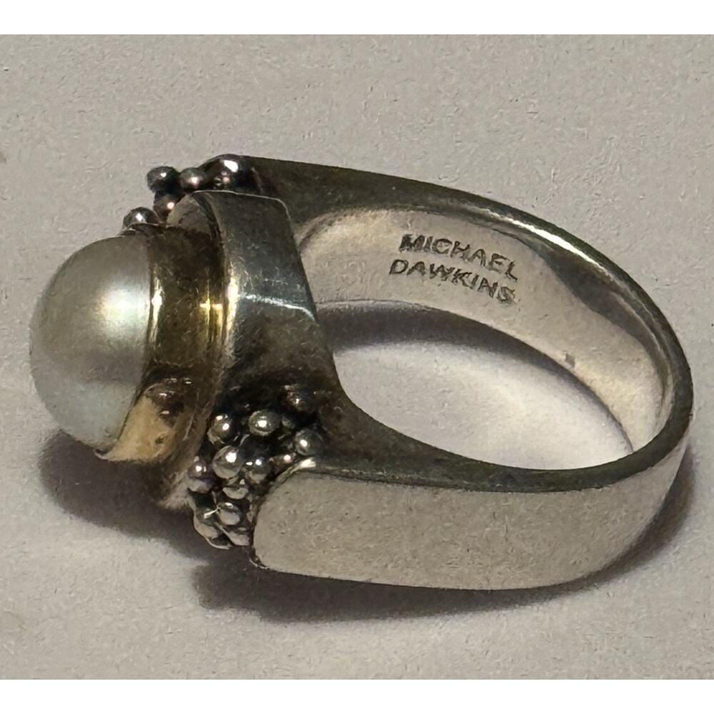 Vintage Michael Dawkins 925 14K Pearl Ring Sterling Silver & Gold Sz 8.5 13g - Picture 5 of 8